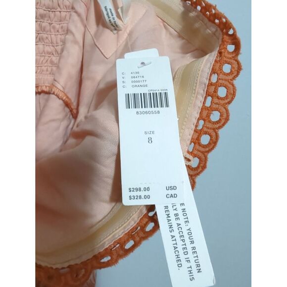 NWT Anthropologie Womens Midi Floral Embroidery Bodycon Dress Orange Size 8 - Picture 4 of 12